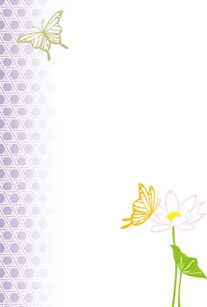 縦書き・蝶蝶・花柄デザインの喪中はがき背景画像（文字なし）