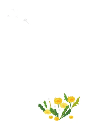 縦書き・タンポポ柄デザインの喪中はがき背景画像(文字なし)