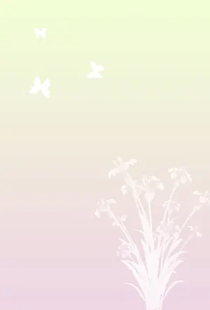 縦書き・グラデーション背景蝶々と植物柄デザインの喪中はがき背景画像（文字なし）