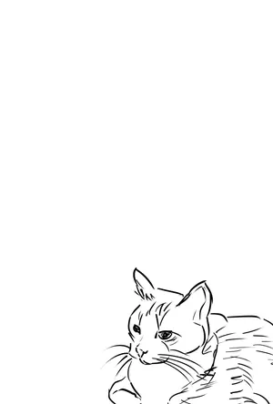 縦書き・三毛猫のモノクロ（白黒）イラストの喪中はがき背景画像（文字なし）