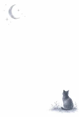縦書き・夜空を見上げる猫のシルエットデザインの喪中はがき背景画像（文字なし）