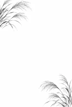 縦書き・水墨画風の芒（すすき）モノクロ（白黒）デザインの喪中はがき背景画像（文字なし）