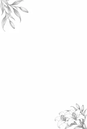 縦書き・白百合の線画モノクロ（白黒）デザインの喪中はがき背景画像（文字なし）