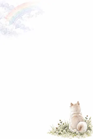 縦書き・虹の橋を見上げる犬のデザインの喪中はがき背景画像（文字なし）