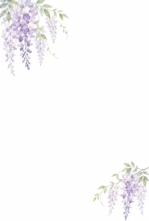 縦書き・藤の花の水彩デザインの喪中はがき背景画像（文字なし）
