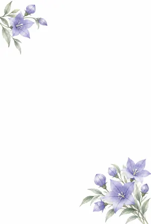 縦書き・桔梗の花の水彩デザインの喪中はがき背景画像（文字なし）