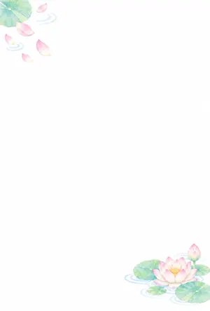 縦書き・かわいい蓮の花のイラストデザインの喪中はがき背景画像（文字なし）