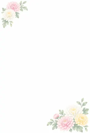 縦書き・かわいい小菊のイラストデザインの喪中はがき背景画像（文字なし）