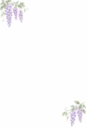 縦書き・かわいい藤の花のイラストデザインの喪中はがき背景画像（文字なし）