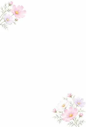 縦書き・コスモスの花の水彩デザインの喪中はがき背景画像（文字なし）