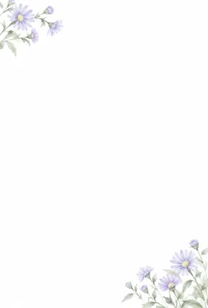 縦書き・紫苑（しおん）の花の水彩デザインの喪中はがき背景画像（文字なし）