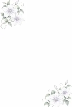 縦書き・白いクレマチス（鉄線）の水彩デザインの喪中はがき背景画像（文字なし）