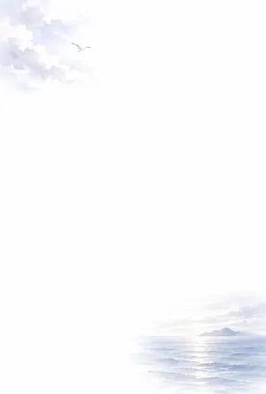 縦書き・凪いだ海と水平線の水彩デザインの喪中はがき背景画像（文字なし）