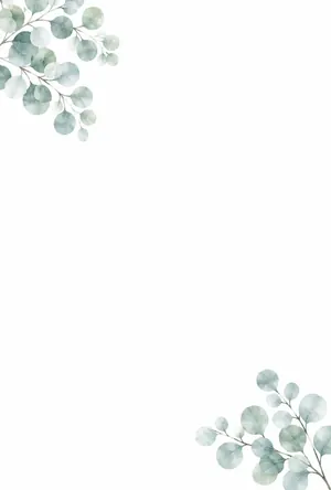 縦書き・ユーカリの葉の年賀状じまいおしゃれデザインの喪中はがき背景画像（文字なし）