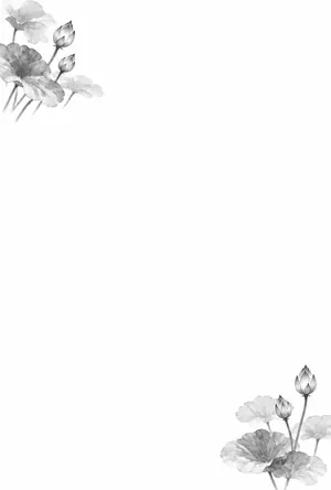 縦書き・モノクロ（白黒）蓮のつぼみの年賀状じまいデザインの喪中はがき背景画像（文字なし）