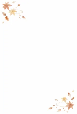 縦書き・秋の落ち葉の年賀状じまいデザインの喪中はがき背景画像（文字なし）