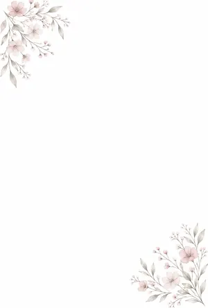 縦書き・線画ボタニカルのおしゃれデザインの喪中はがき背景画像（文字なし）