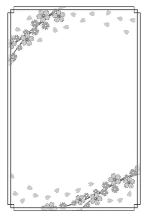 縦書き・モノクロ(白黒)花枠柄デザインの喪中はがき背景画像(文字なし)