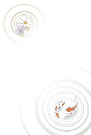 縦書き・金魚・波紋柄デザインの喪中はがき背景画像(文字なし)