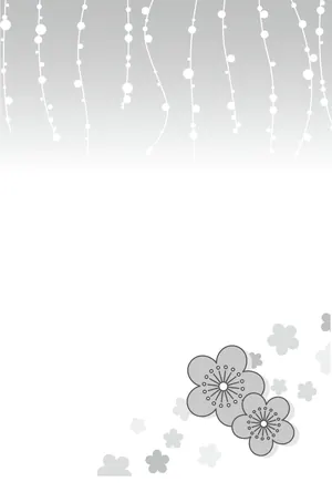 縦書き・モノクロ(白黒)梅柄デザインの喪中はがき背景画像(文字なし)