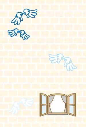 縦書き・天使の羽柄窓デザインの喪中はがき背景画像(文字なし)