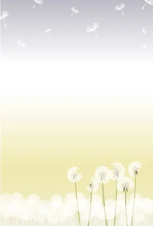 縦書き・タンポポ柄風景デザインの喪中はがき背景画像(文字なし)