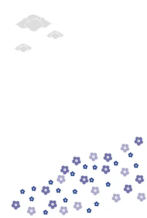 縦書き・雲・花柄デザインの喪中はがき背景画像(文字なし)