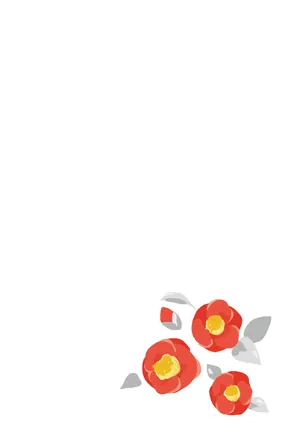縦書き・シンプルな椿柄デザインの喪中はがき背景画像(文字なし)