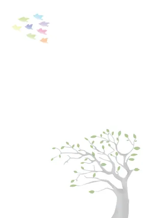 横書き・鳥と木の柄デザインの喪中はがき背景画像(文字なし)