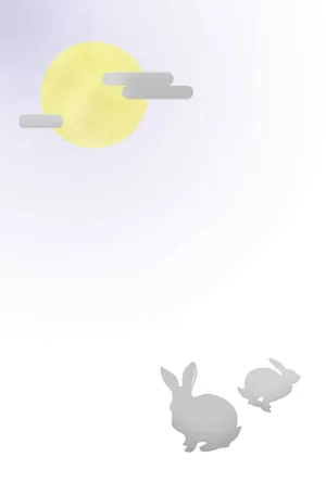 横書き・満月とうさぎ柄デザインの喪中はがき背景画像（文字なし）
