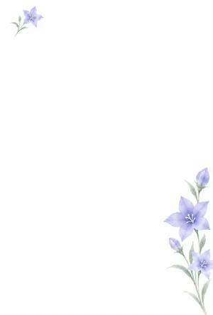 横書き・桔梗（ききょう）の水彩デザインの喪中はがき背景画像（文字なし）