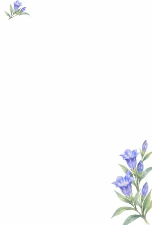 横書き・竜胆（りんどう）デザインの喪中はがき背景画像（文字なし）