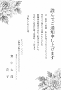 縦書き・モノクロ（白黒）菊の墨絵デザインの死亡通知はがきテンプレート