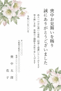 縦書き・クリスマスローズの花の水彩デザインの喪中見舞いお礼状テンプレート